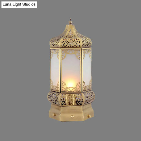 Vintage Metal Desk Lamp With Lantern Shade - Brass Finish 1 Light Ideal For Nightstands And