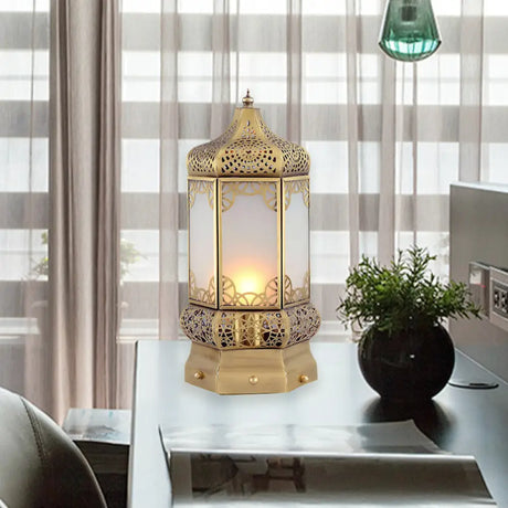 Vintage Metal Desk Lamp With Lantern Shade - Brass Finish 1 Light Ideal For Nightstands And