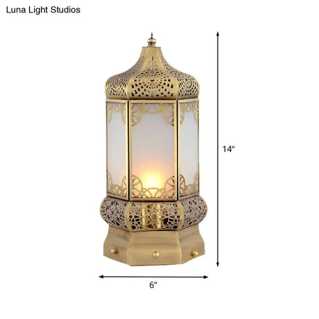 Vintage Metal Desk Lamp With Lantern Shade - Brass Finish 1 Light Ideal For Nightstands And