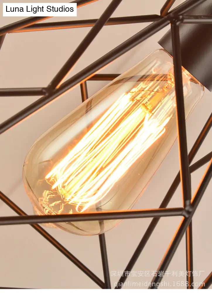 Vintage Metal Diamond Cage Pendant Light For Dinning Room - Black