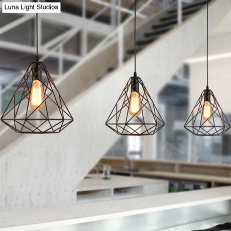 Vintage Metal Diamond Cage Pendant Light For Dinning Room - Black