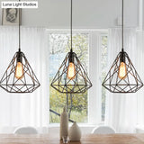 Vintage Metal Diamond Cage Pendant Light For Dinning Room - Black