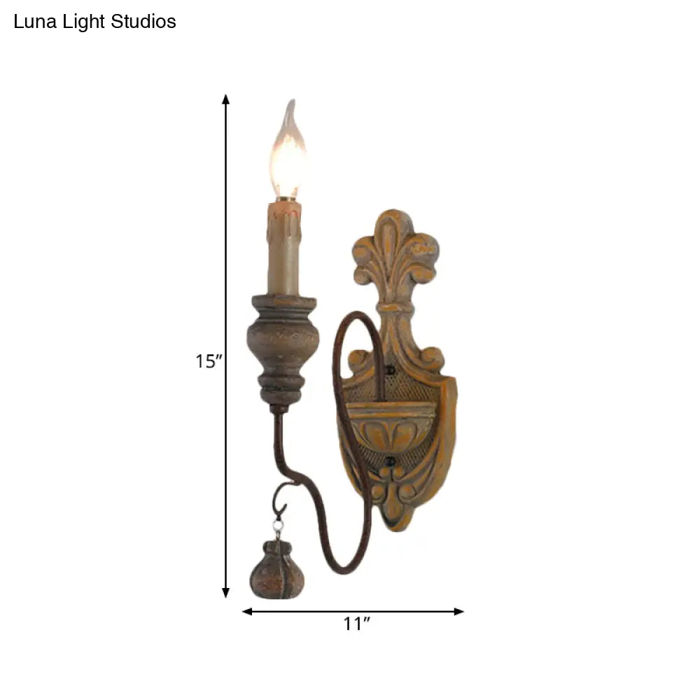 Vintage Metal Distressed Wood Wall Lamp With Curved Arms - 1/2 Lights Perfect For Dining Room Sconce