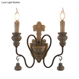 Vintage Metal Distressed Wood Wall Lamp With Curved Arms - 1/2 Lights Perfect For Dining Room Sconce