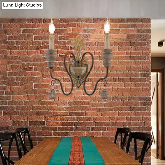 Vintage Metal Distressed Wood Wall Lamp With Curved Arms - 1/2 Lights Perfect For Dining Room Sconce