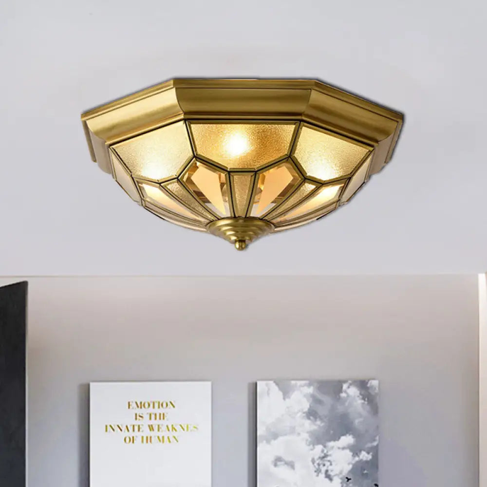 Vintage Metal Dome Flush Mount Light Fixture With 4 Brass Heads - Ideal For Living Room