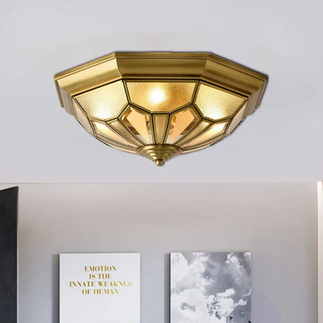 Vintage Metal Dome Flush Mount Light Fixture With 4 Brass Heads - Ideal For Living Room