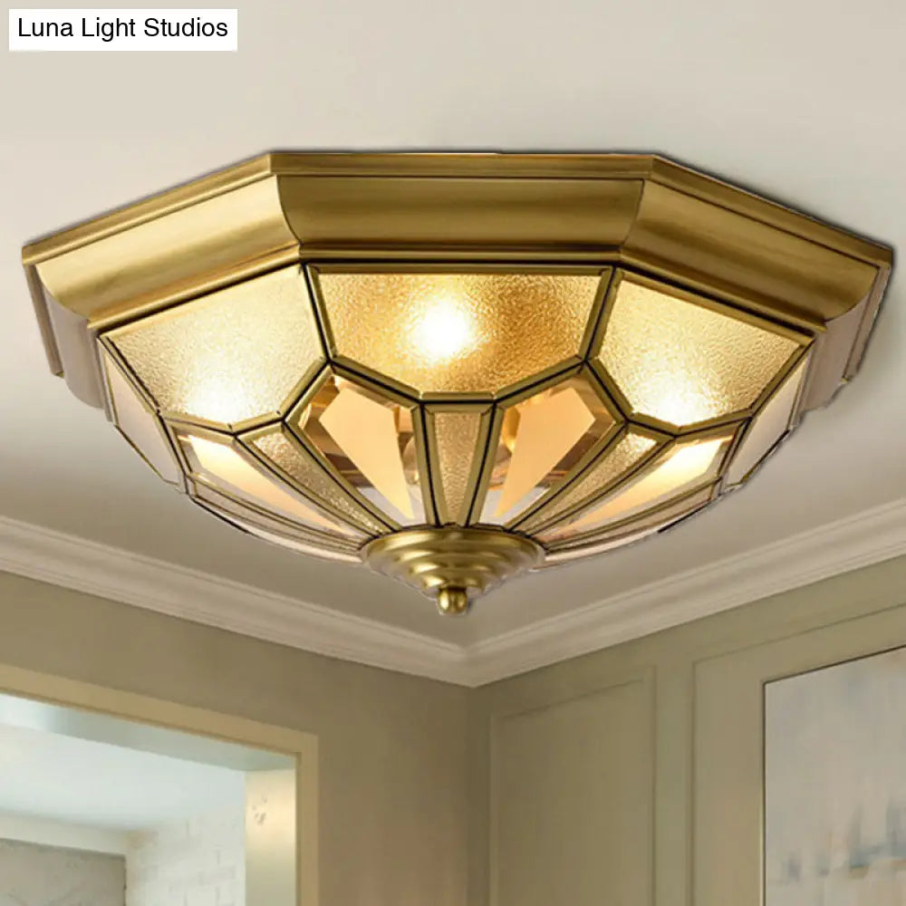 Vintage Metal Dome Flush Mount Light Fixture With 4 Brass Heads - Ideal For Living Room