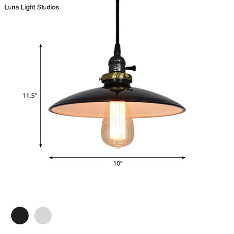 Vintage Metal Flared Hanging Pendant Lamp – 1-Light Ceiling Light For Balcony In White/Black
