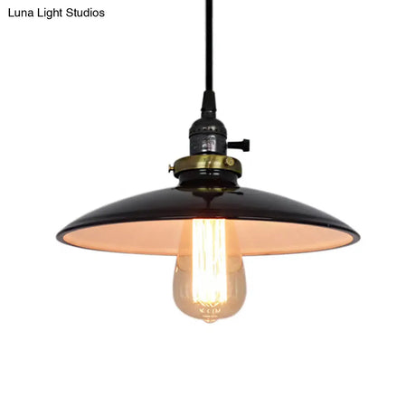 Vintage Metal Flared Hanging Pendant Lamp – 1-Light Ceiling Light For Balcony In White/Black