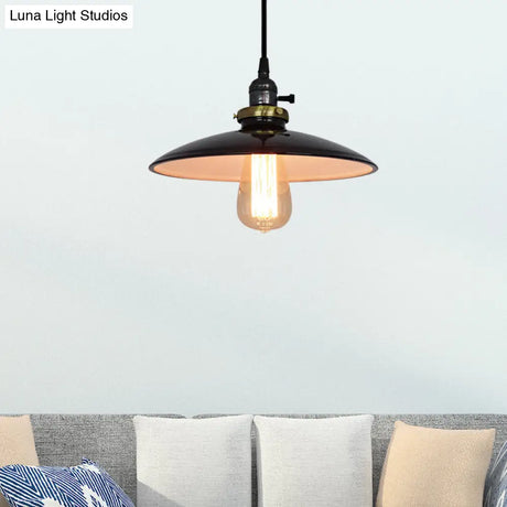 Vintage Metal Flared Hanging Pendant Lamp – 1-Light Ceiling Light For Balcony In White/Black