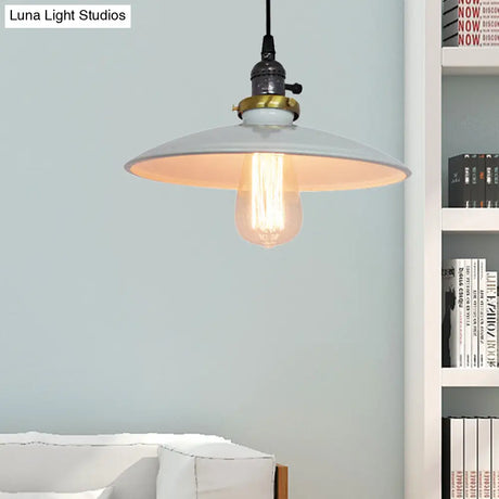 Vintage Metal Flared Hanging Pendant Lamp – 1-Light Ceiling Light For Balcony In White/Black