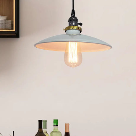 Vintage Metal Flared Hanging Pendant Lamp – 1-Light Ceiling Light For Balcony In White/Black White