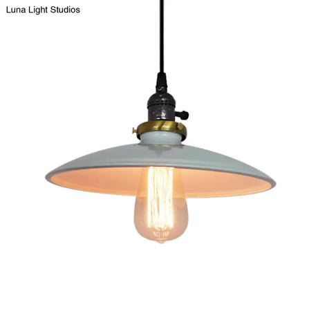 Vintage Metal Flared Hanging Pendant Lamp – 1-Light Ceiling Light For Balcony In White/Black