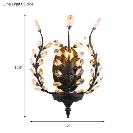 Vintage Metal Flower Wall Sconce With Crystal Leaf Decoration