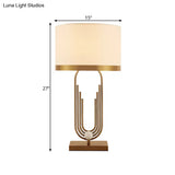 Vintage Metal Fluted Oval Living Room Table Lamp With Gold Finish And Fabric Shade