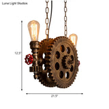Vintage Metal Hanging Chandelier With Exposed Bulbs - 2-Light Ceiling Light Fixture For Living Room