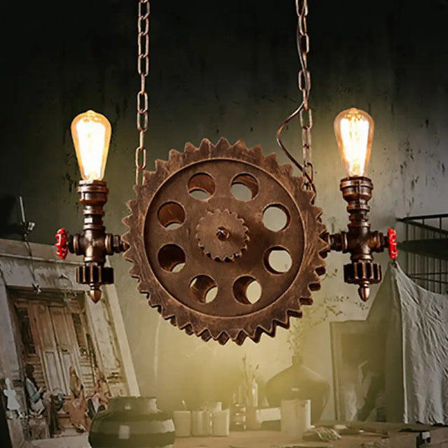 Vintage Metal Hanging Chandelier With Exposed Bulbs - 2-Light Ceiling Light Fixture For Living Room
