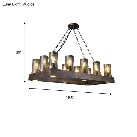 Vintage Metal Island Pendant Light Fixture - Cylinder Design With 18 Lights In Bronze/Black