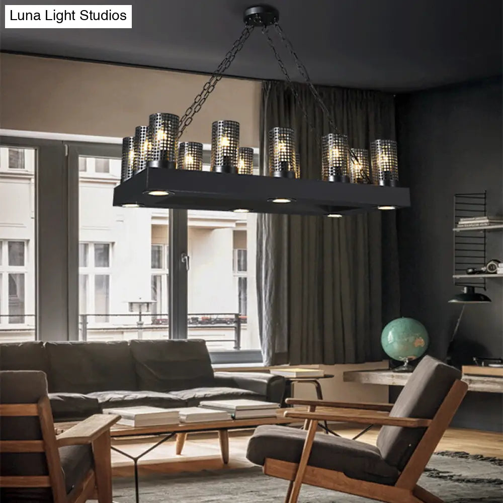 Vintage Metal Island Pendant Light Fixture - Cylinder Design With 18 Lights In Bronze/Black Black