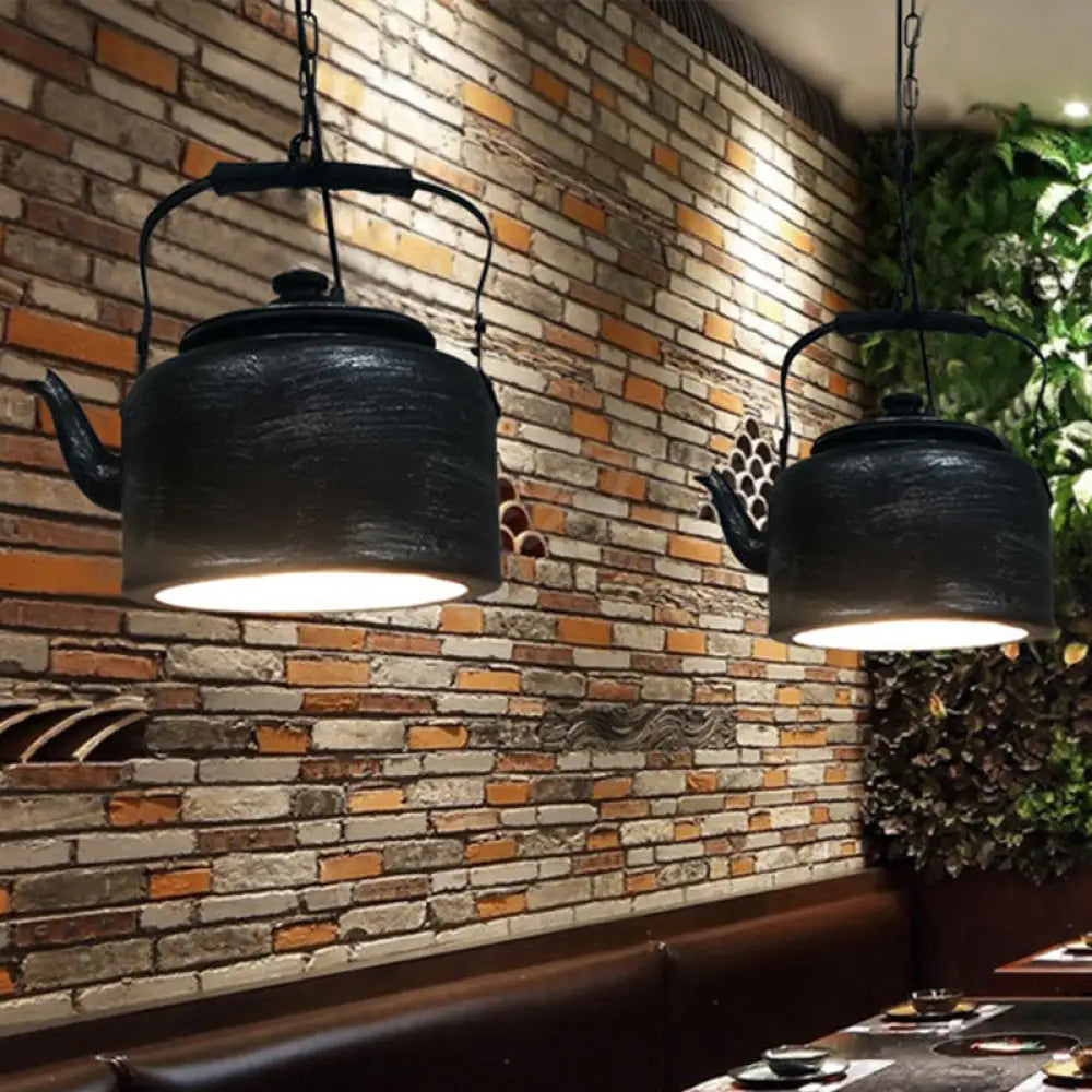 Vintage Metal Led Hanging Lamp For Teapot Restaurant - Black/Gold/Matte Black Finish