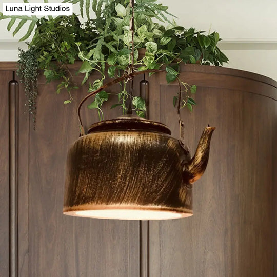 Vintage Metal Teapot Restaurant Pendant Ceiling Lamp With Led In Black/Gold/Matte Black Finish Gold