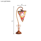 Vintage Metal Night Table Lamp In White/Pink/Red With Curving Arm For Living Room Nightstand