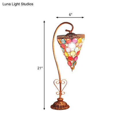 Vintage Metal Night Table Lamp In White/Pink/Red With Curving Arm For Living Room Nightstand