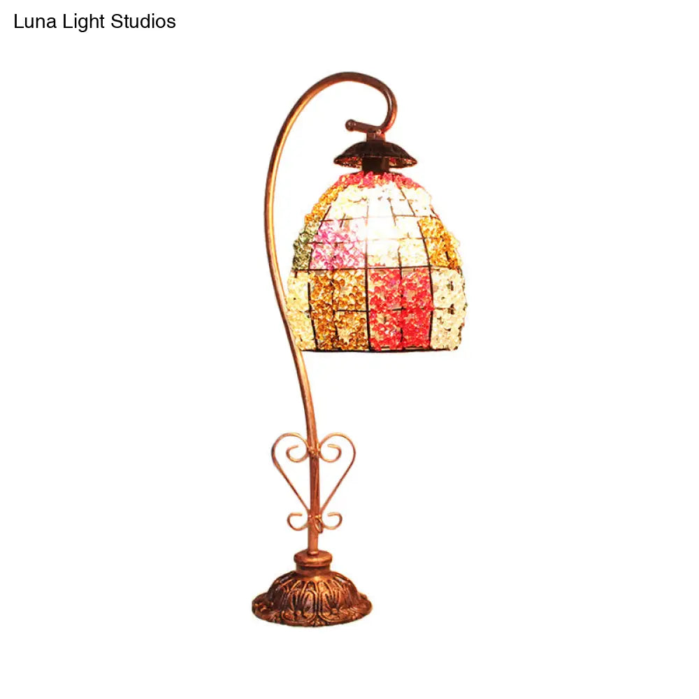 Vintage Metal Night Table Lamp In White/Pink/Red With Curving Arm For Living Room Nightstand