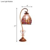 Vintage Metal Night Table Lamp In White/Pink/Red With Curving Arm For Living Room Nightstand