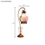 Vintage Metal Night Table Lamp In White/Pink/Red With Curving Arm For Living Room Nightstand