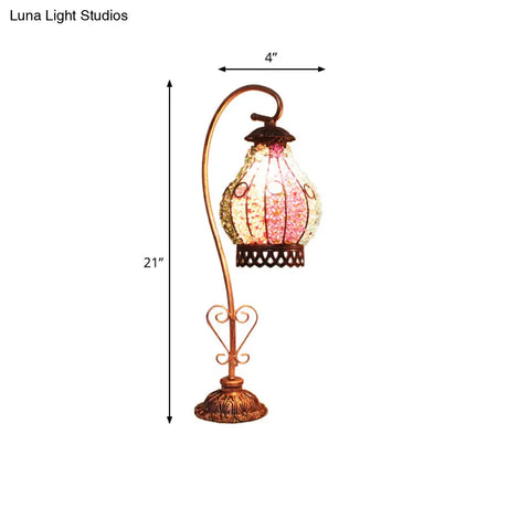 Vintage Metal Night Table Lamp In White/Pink/Red With Curving Arm For Living Room Nightstand
