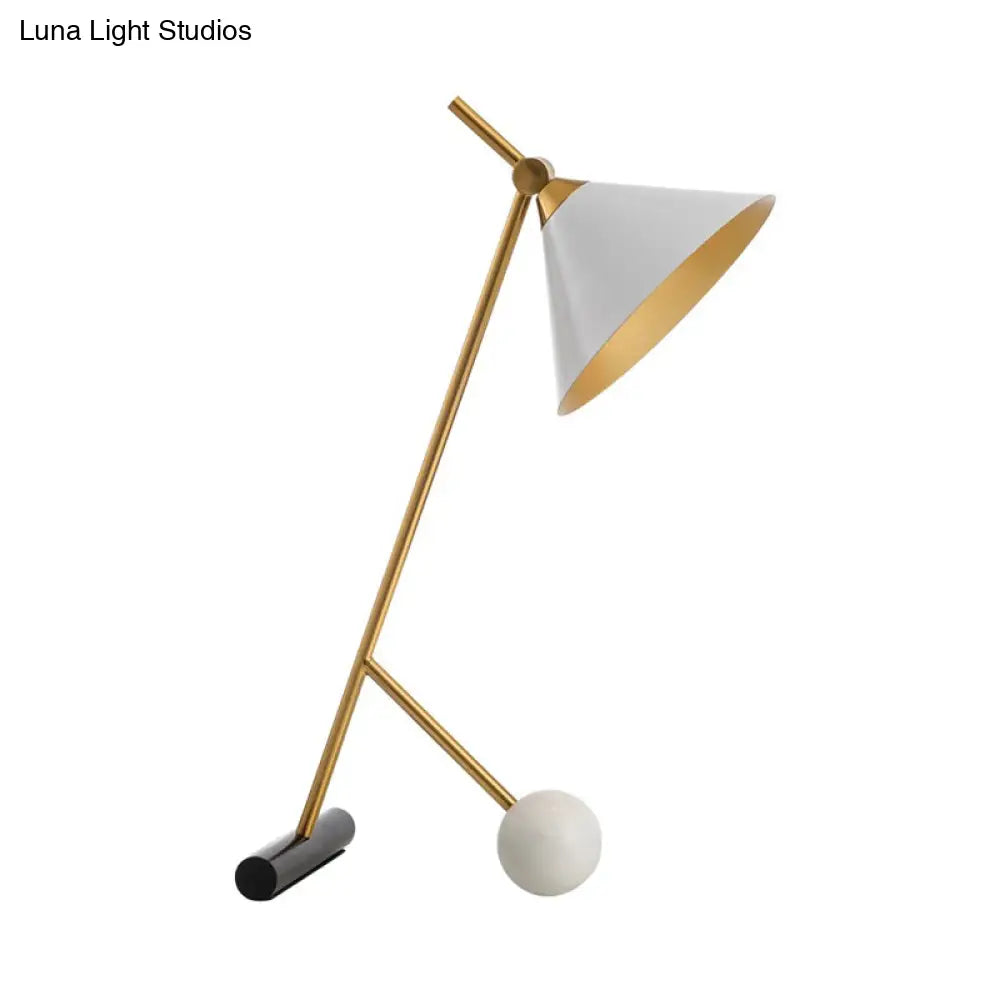 Vintage Metal Nightstand Lamp With Funnel Design White/Black And Marble Ball For Bedroom