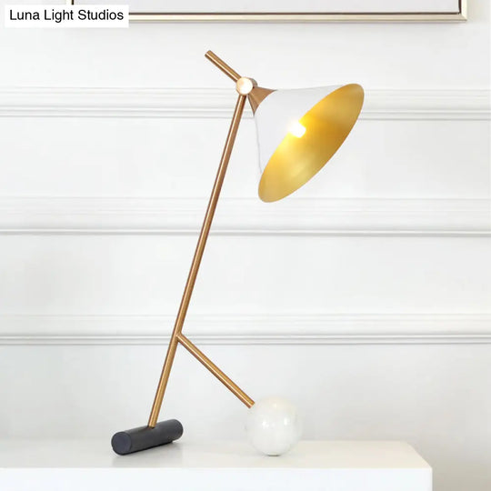 Vintage Metal Nightstand Lamp With Funnel Design White/Black And Marble Ball For Bedroom