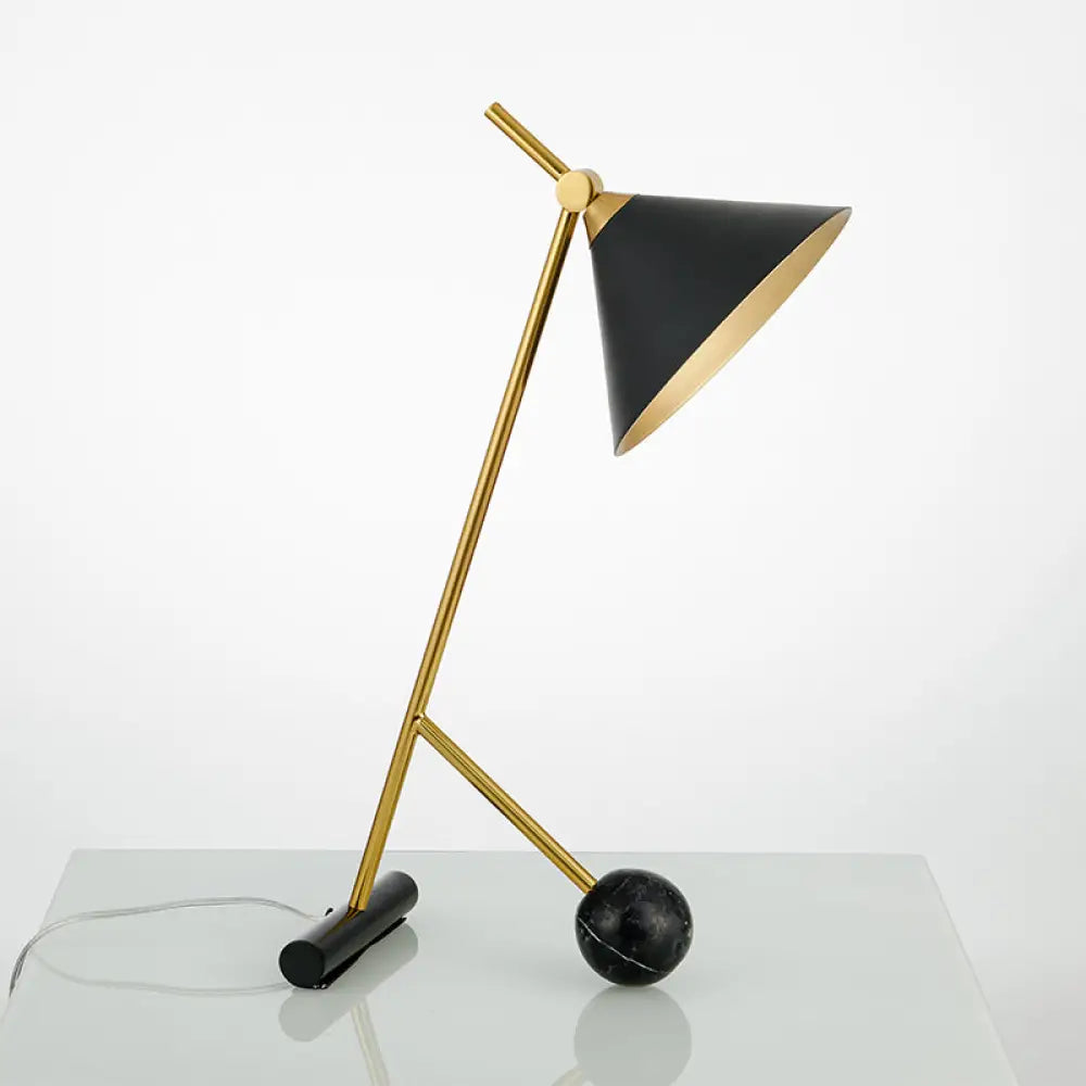 Vintage Metal Nightstand Lamp With Funnel Design White/Black And Marble Ball For Bedroom Black