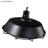 Vintage Metal Pendant Light For Commercial Use With Black Cage Shade