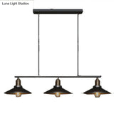 Vintage Metal Pendant Light With 3 Black Cone Shades For Restaurant Or Warehouse
