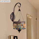Vintage Metal Rust Sconce Light With Crystal Accent - Wall Mounted Lamp For Living Room