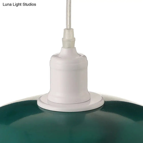 Vintage Metal Saucer Shade Pendant Ceiling Light: Green/Red Stylish 1-Light Fixture For Table