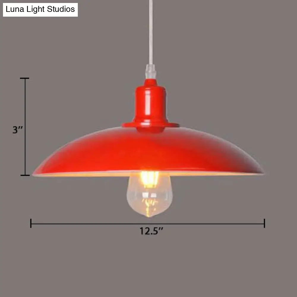 Vintage Metal Saucer Shade Pendant Ceiling Light: Green/Red Stylish 1-Light Fixture For Table