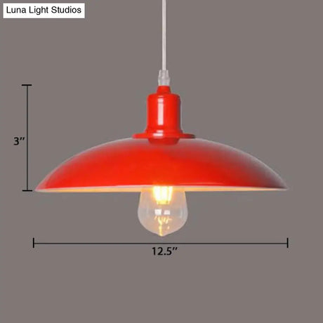 Vintage Metal Saucer Shade Pendant Ceiling Light: Green/Red Stylish 1-Light Fixture For Table