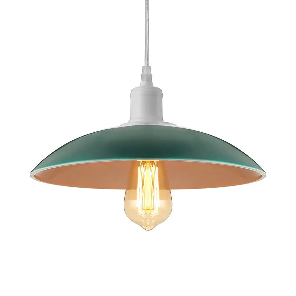 Vintage Metal Saucer Shade Pendant Ceiling Light: Green/Red Stylish 1-Light Fixture For Table Green