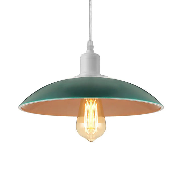 Vintage Metal Saucer Shade Pendant Ceiling Light: Green/Red Stylish 1-Light Fixture For Table Green