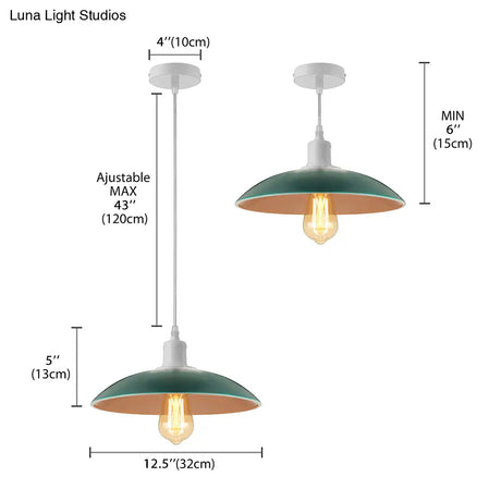 Vintage Metal Saucer Shade Pendant Ceiling Light: Green/Red Stylish 1-Light Fixture For Table