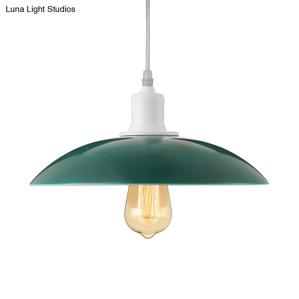 Vintage Metal Saucer Shade Pendant Ceiling Light: Green/Red Stylish 1-Light Fixture For Table