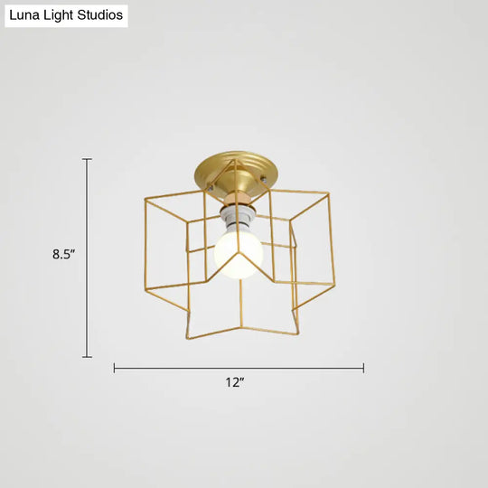 Vintage Metal Star Shaped Bedroom Ceiling Lamp - Semi Flush Mount With 5 Bulbs 1 / Gold
