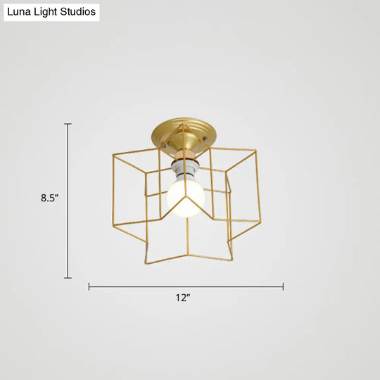 Vintage Metal Star Shaped Bedroom Ceiling Lamp - Semi Flush Mount With 5 Bulbs 1 / Gold
