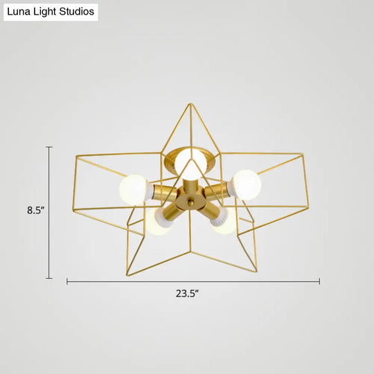 Vintage Metal Star Shaped Bedroom Ceiling Lamp - Semi Flush Mount With 5 Bulbs / Gold