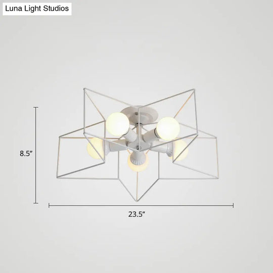 Vintage Metal Star Shaped Bedroom Ceiling Lamp - Semi Flush Mount With 5 Bulbs / White