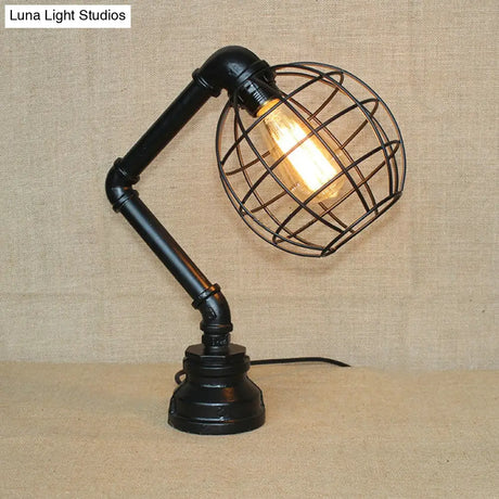 Vintage Metal Table Lamp - Industrial Black Cage Design For Coffee Shops And More